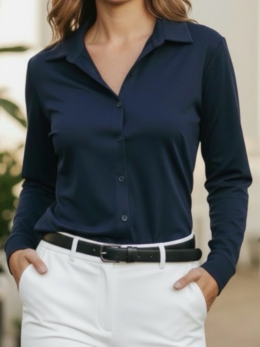 H&M Women's Dark Navy Button-Down Shirt